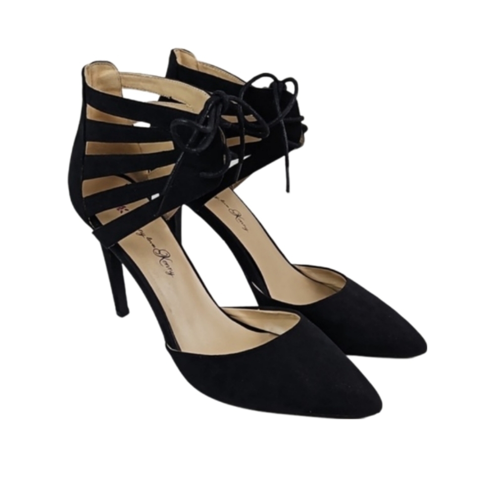 Lace-Up Stiletto High Heel Shoes woth Cutouts in Black, 6.5